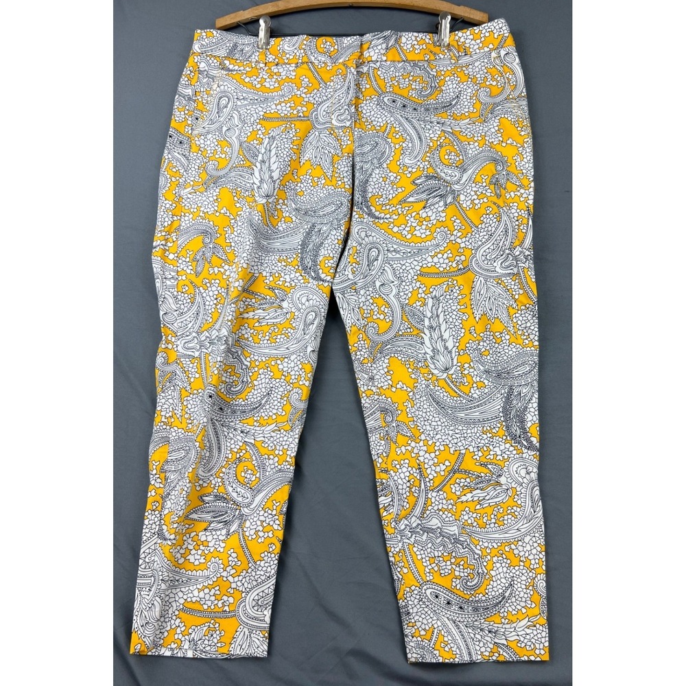 J.Crew Pants Women 14 Yellow Paisley Stretch Cropped Trousers Excellent Floral